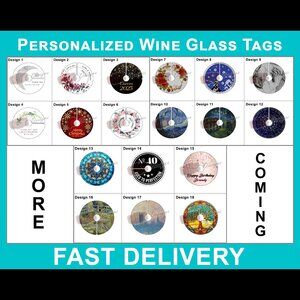Personalized Wine Glass Circle Tags (12 per set)